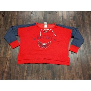 Washington Capitals Sweater Womens Large Red NHL Hockey Lace Up Pullover Cropped